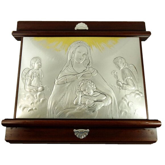 Virgin Mary Jesus Angels Castellani Sterling Silver Bas-Relief Wall Hanging - Picture 1 of 16